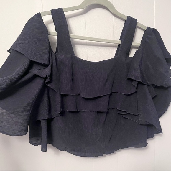 A piece apart Viga cold shoulder silk ruffle top size M blue - Picture 4 of 11